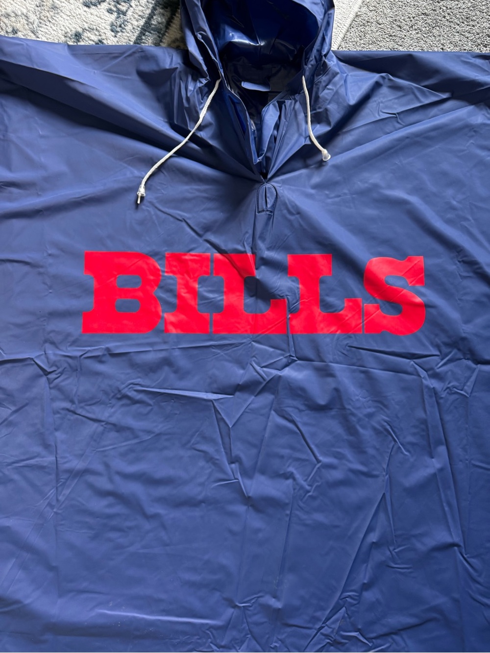 Vintage Buffalo Bills Heavy Vinyl Hooded Rain Poncho Blue 50” × 80” One Size